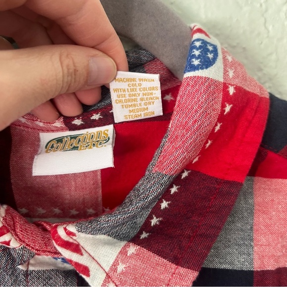 Vintage Top Women's Large Plaid American Flag Heart Button Down Grancmacore 90s - Picture 7 of 7